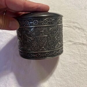 Nationals Co. Pewter Metal  Round  Trinket Box with floral and Hummingbird
